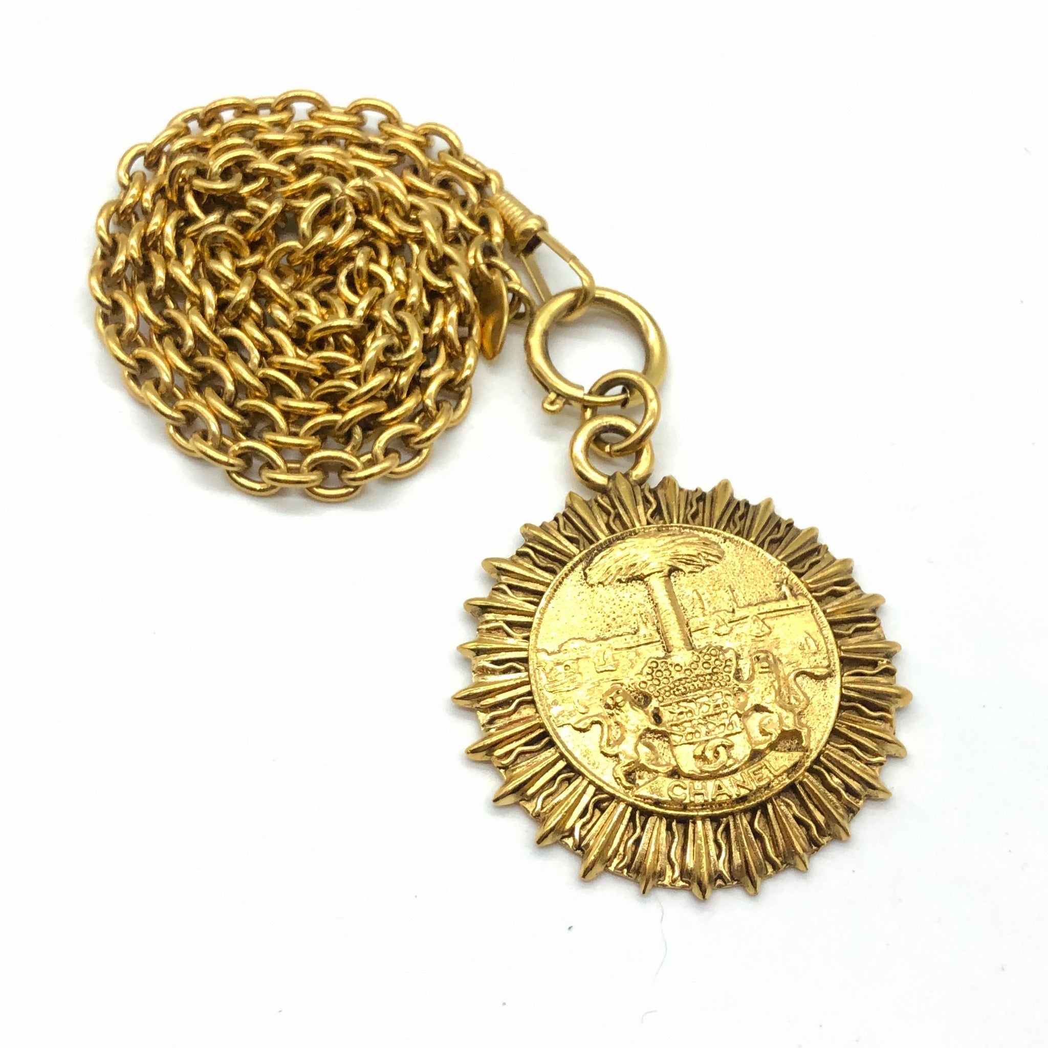 Chanel Gold-Tone Chain CC Rhinestone Pendant Necklace
