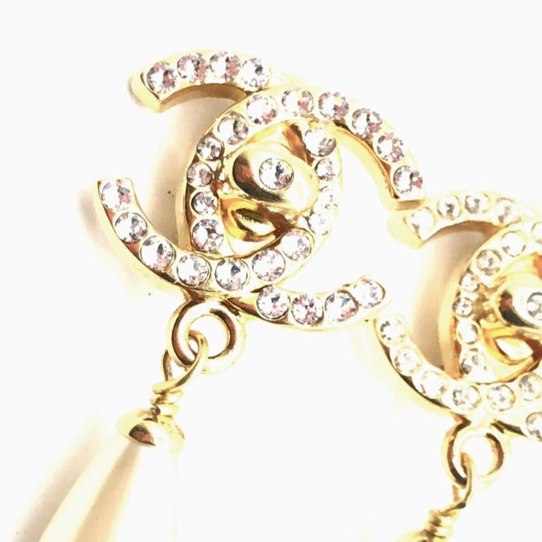 Chanel Turnlock Earrings with Rhinestones and Pearl Charm