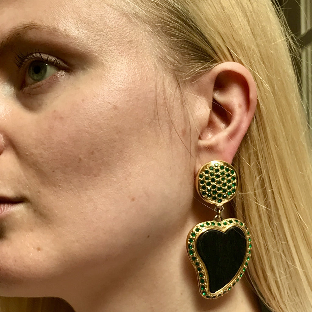 Vintage YSL ebony heart earrings