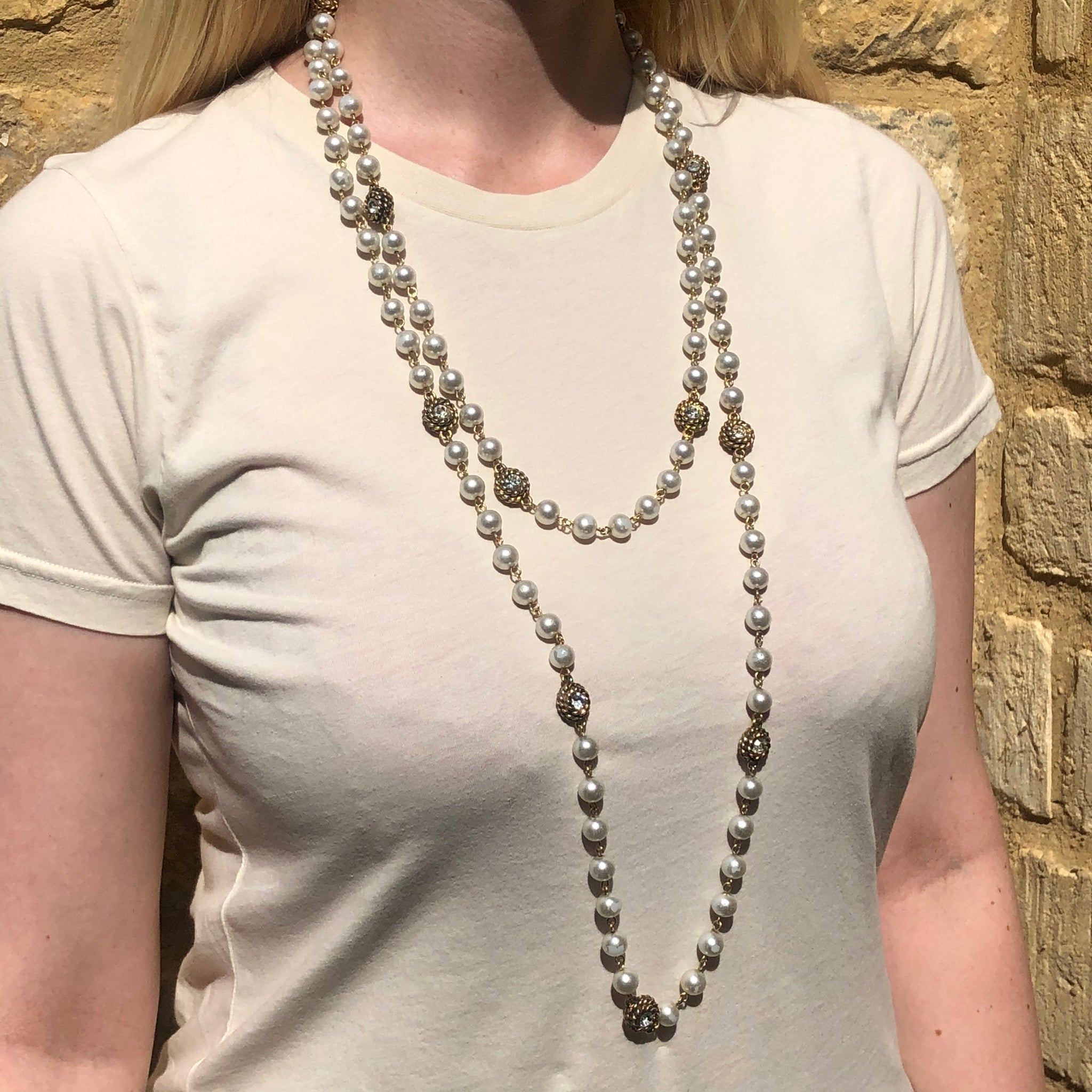 Timeless Classic Chanel Pearl 2 CC Crystal Necklace