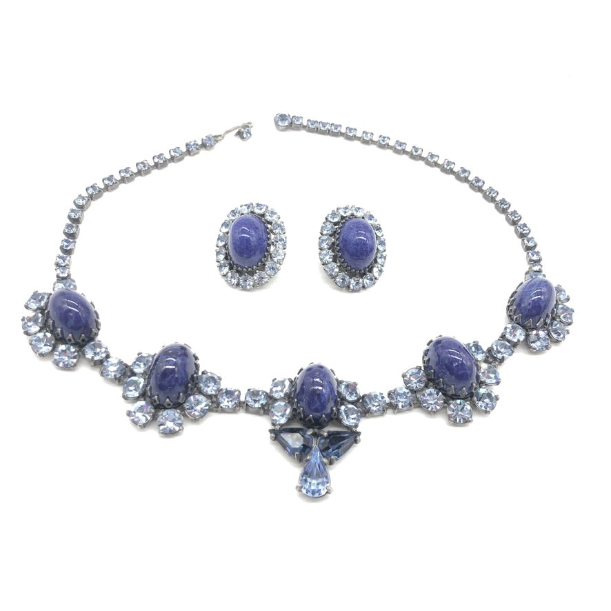 Schiaparelli Necklace set with  Art Glass Stones and Ice Blue Rhinestones