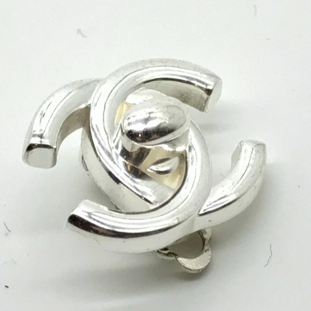 Vintage Chanel stud earrings CC logo silver color