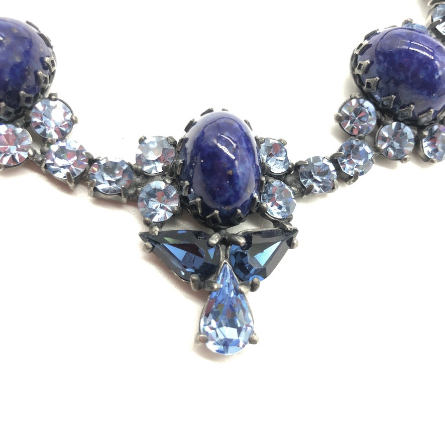 Schiaparelli Necklace set with  Art Glass Stones and Ice Blue Rhinestones