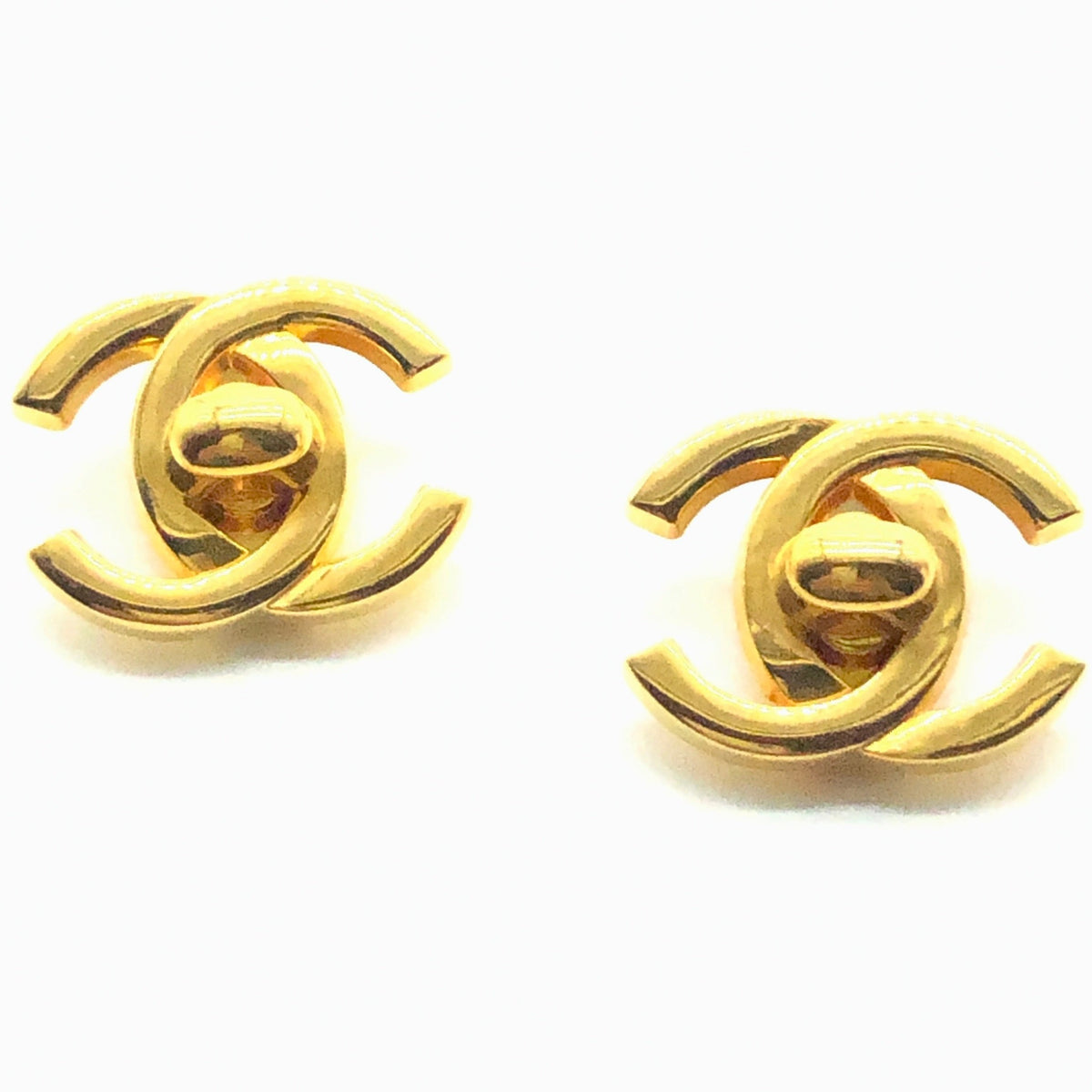 Gold Metal CC Turnlock Earrings, 1997