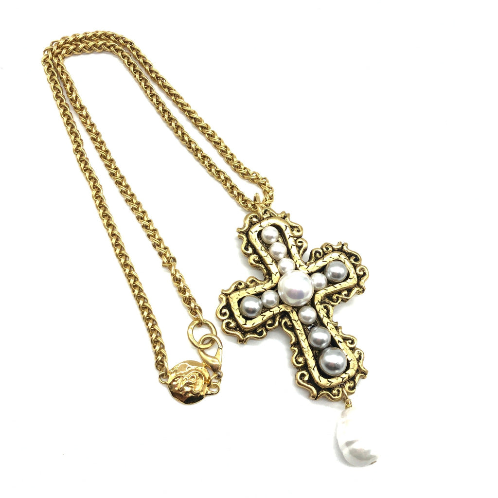 Christian Lacroix Large Cross necklace with pearls