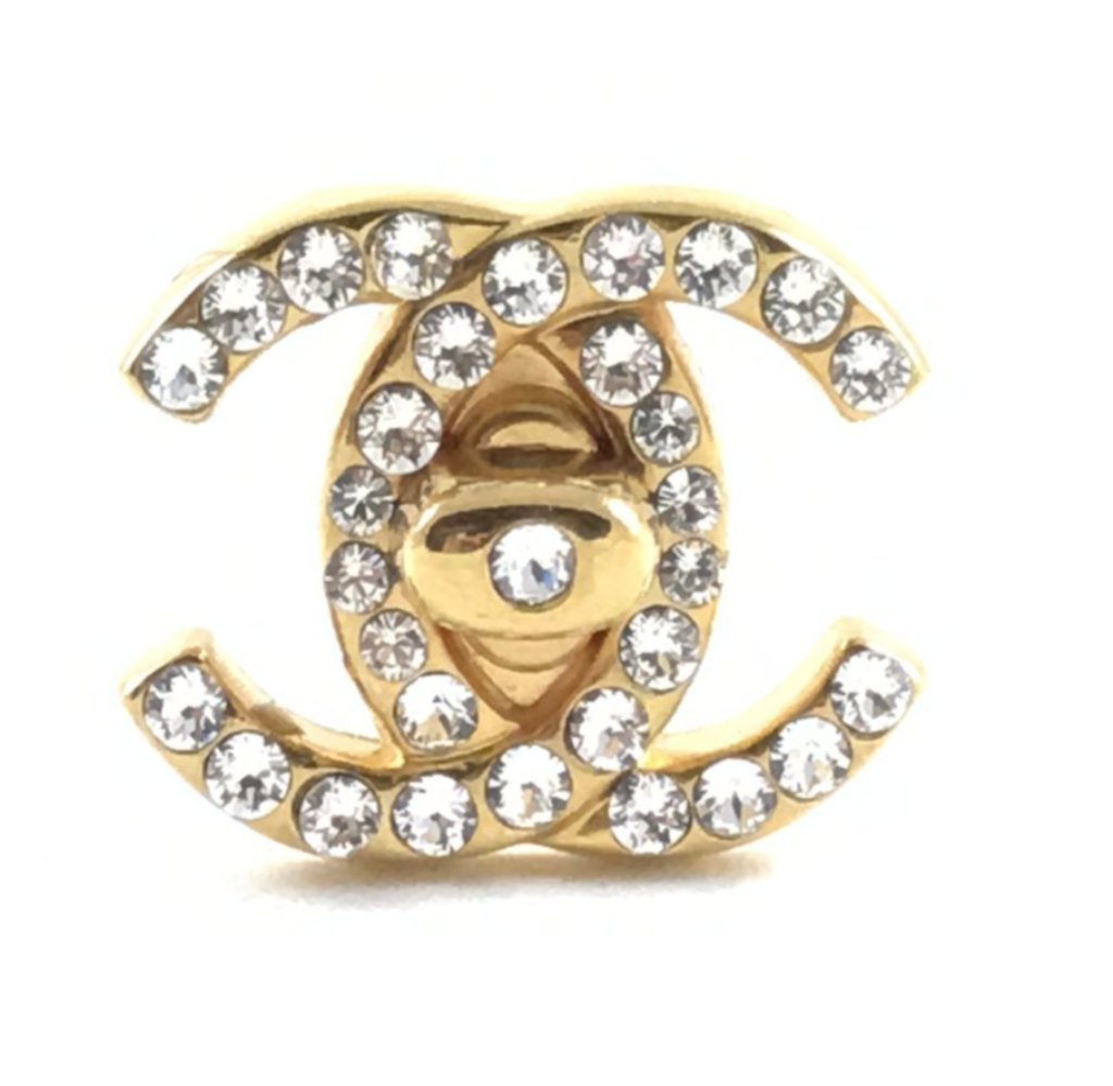 Chanel Large Vintage Turn-Lock Logo Clip-On Earrings (Gold)