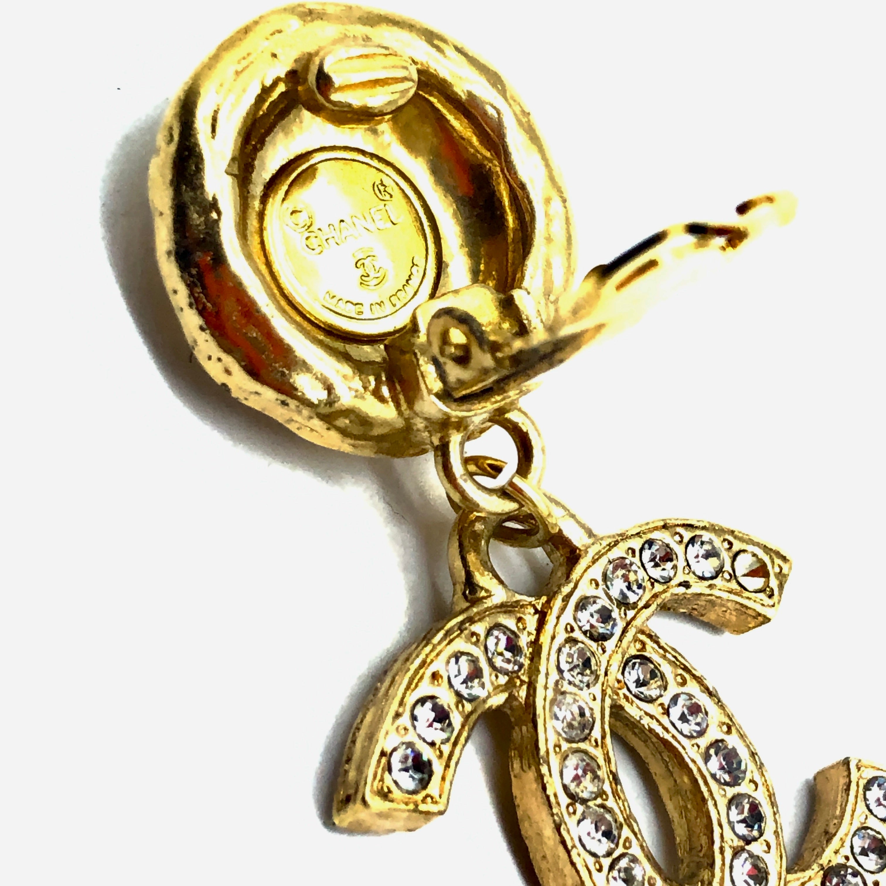 Chanel Vintage Chanel Gold-tone CC Logo Half Hoop Drop Earrings