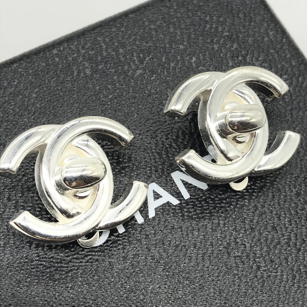 Chanel Silver Turnlock Earrings