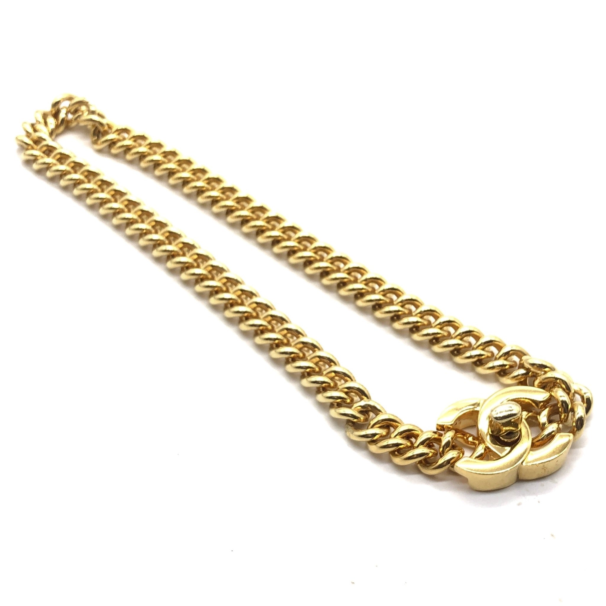 Chanel Vintage Gold Metal Chain CC Turnlock Choker Necklace, 1995