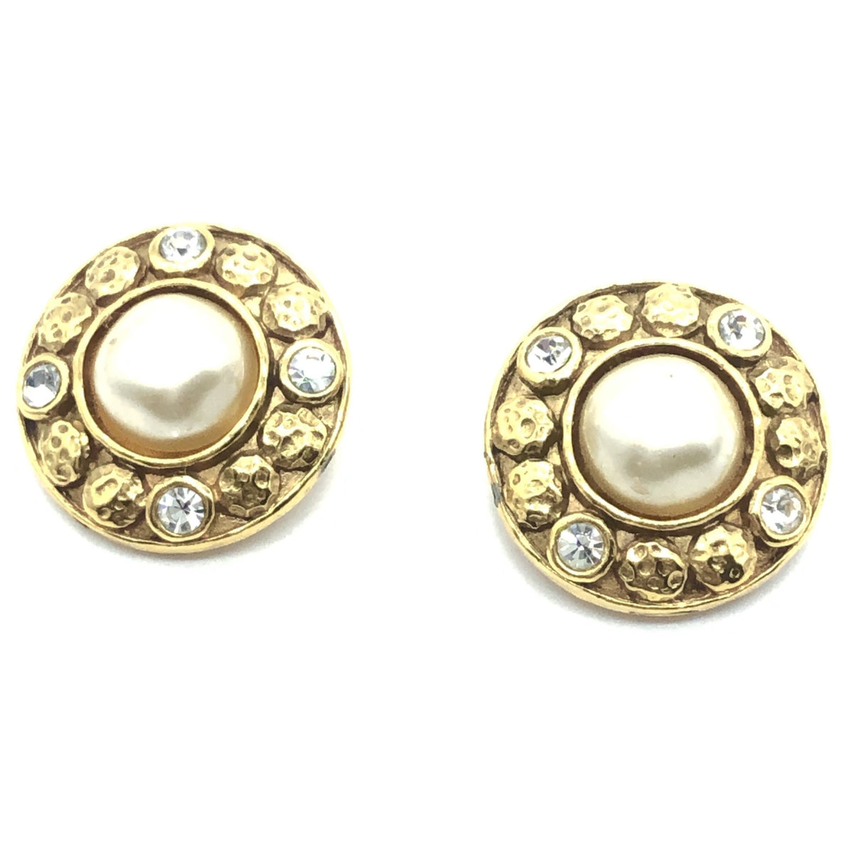 Authentic vintage Chanel earrings rhinestone CC gold heart dangle