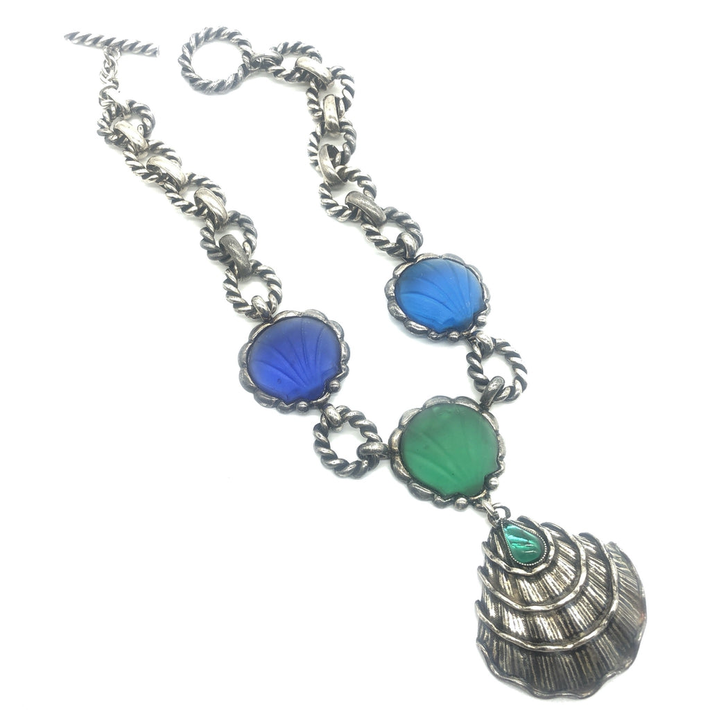 vintage ysl silvertone shell necklace