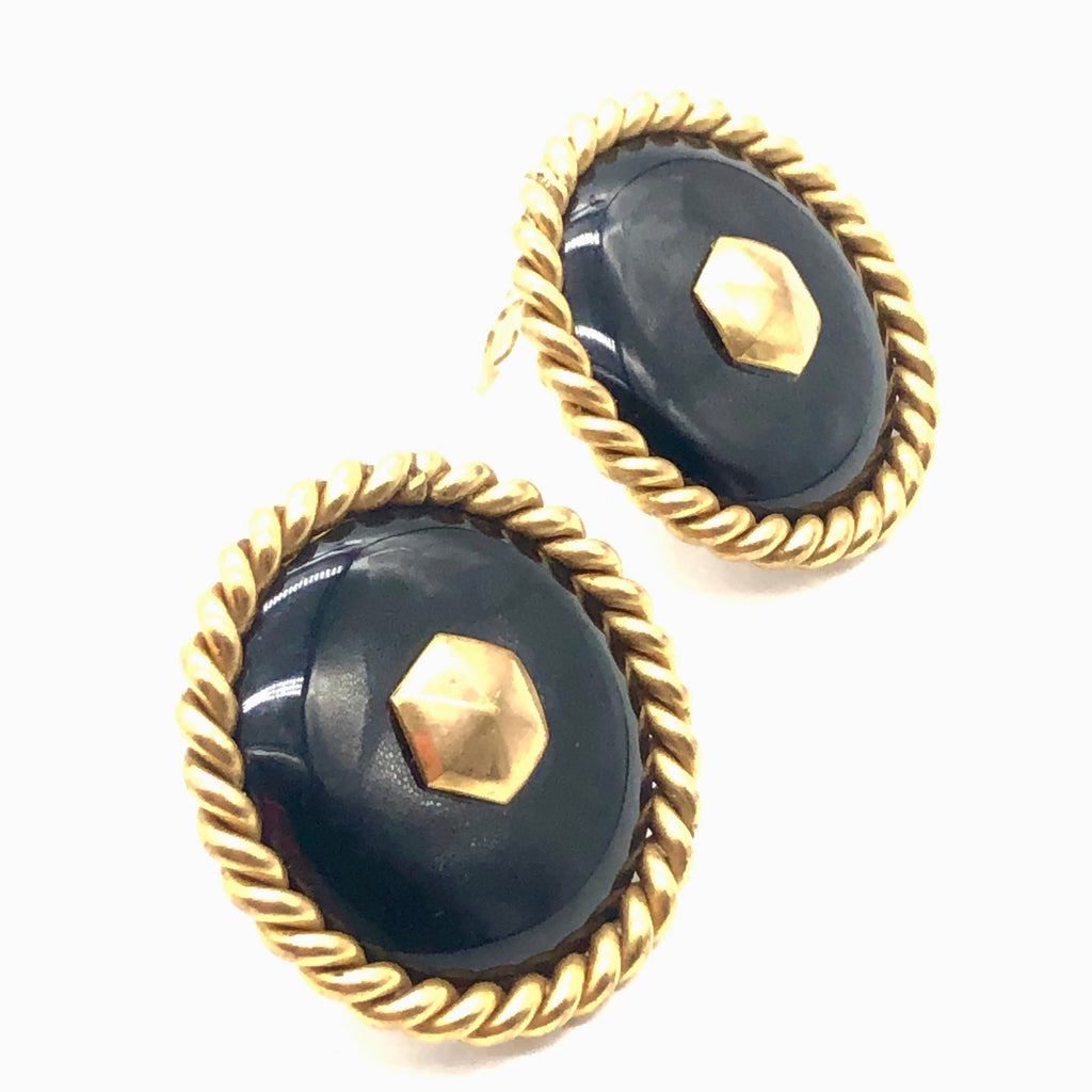 vintage chanel large black and gold earrings