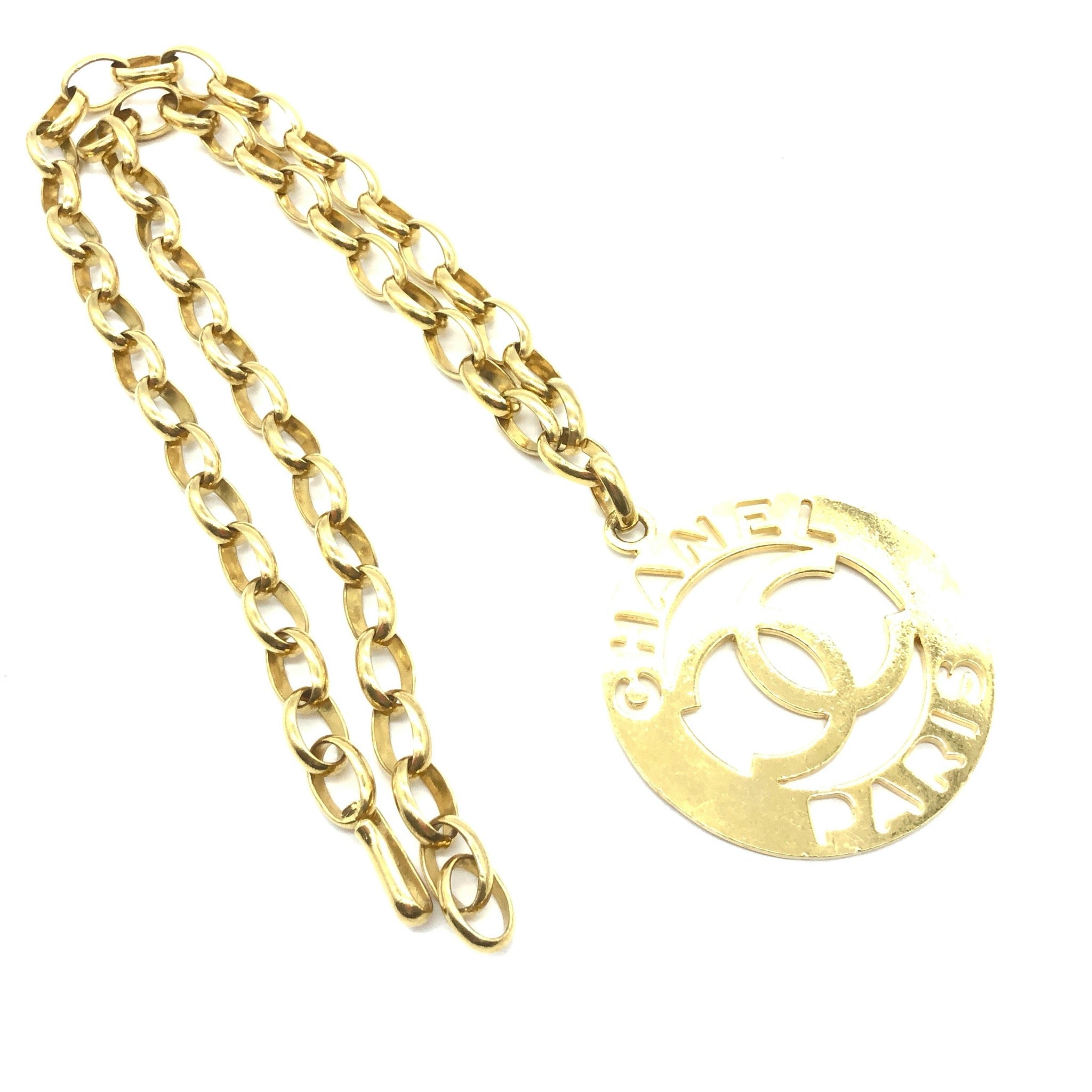 Chanel Vintage CC Logo Cut Out Silver-tone Circular Pendant Necklace
