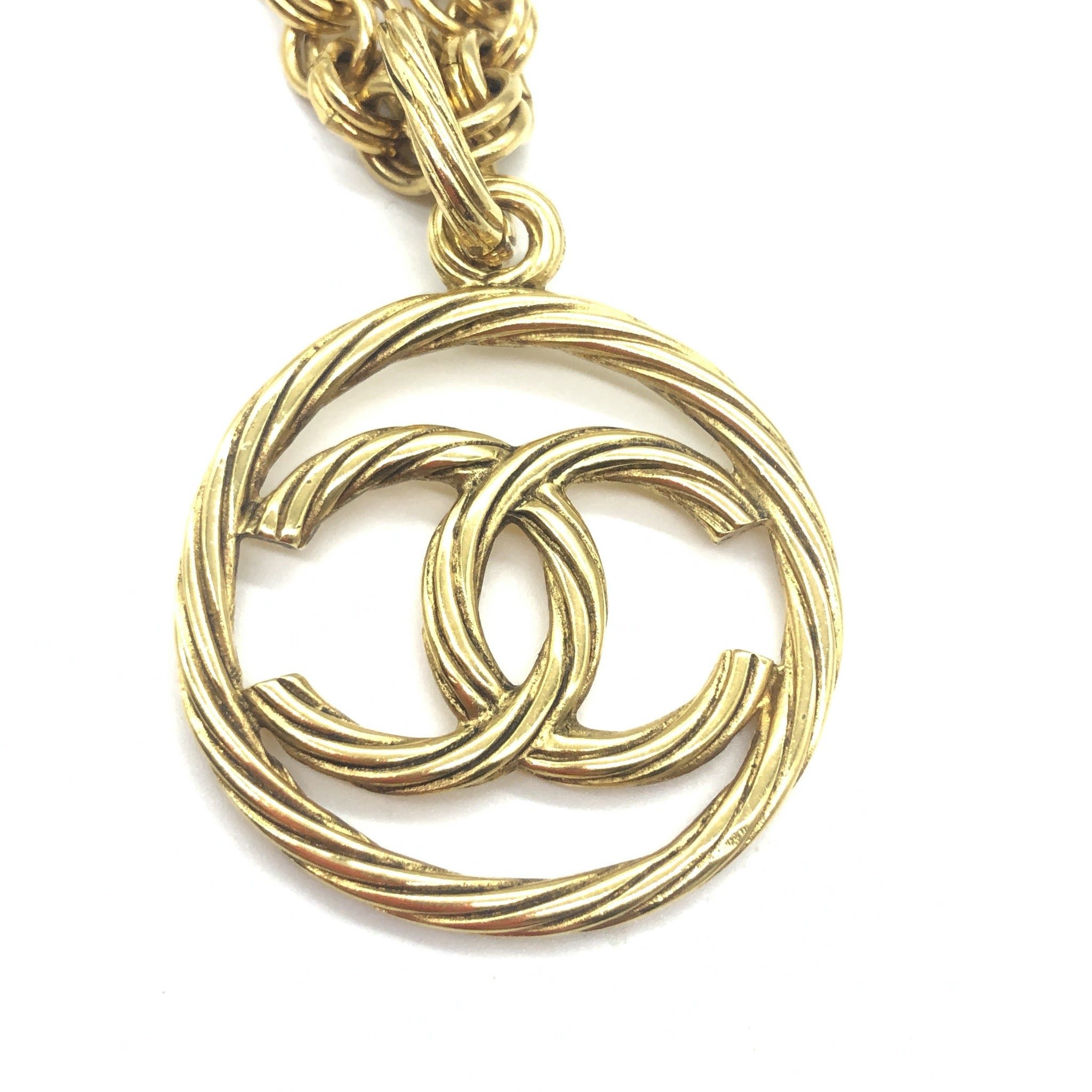 Chanel Vintage CC Logo Cutout Round Pendant Necklace