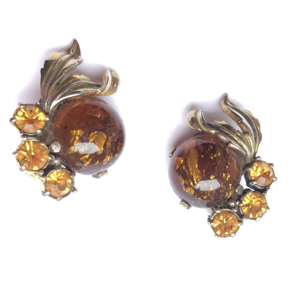 Schiaparelli Amber Art Glass Earrings