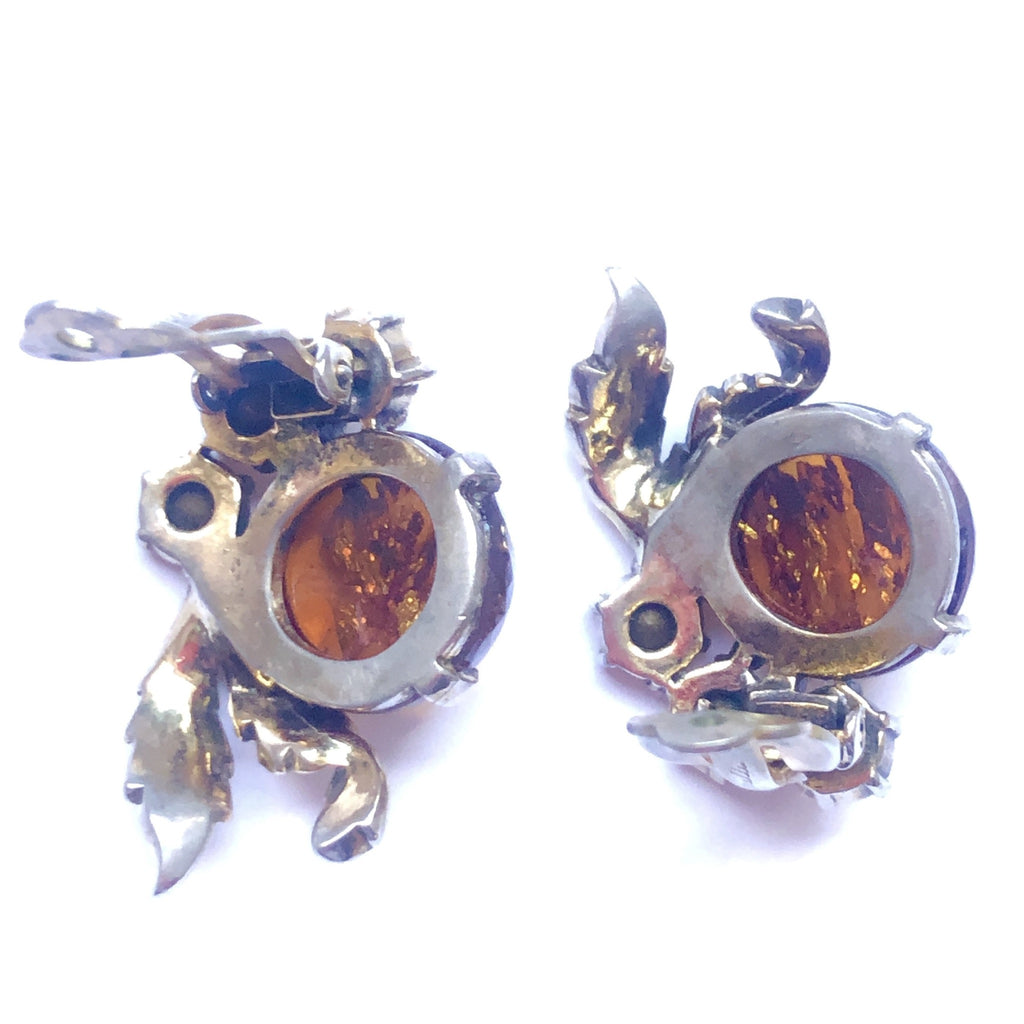 Schiaparelli Amber Art Glass Earrings