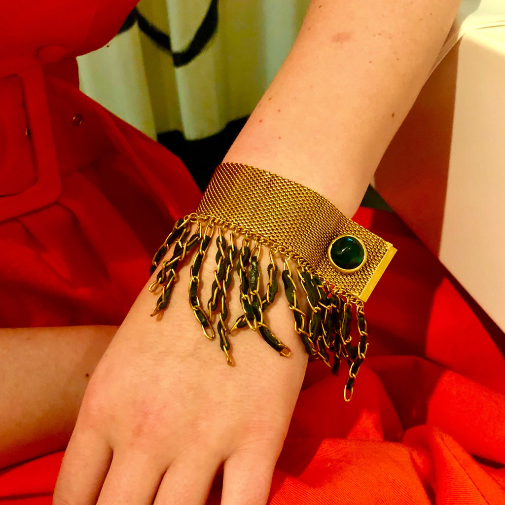 chanel bracelet cuff with leather fringe