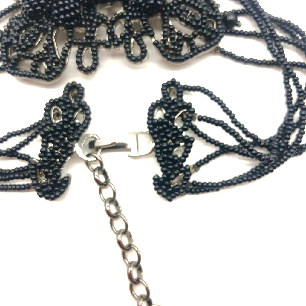 Dior By Galliano Black Beaded Butterfly Choker Necklace