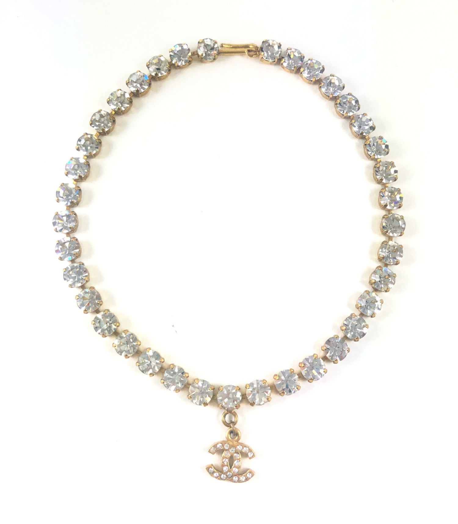 Vintage Chanel Gold Plated Crystal CC Charm Necklace – Madison