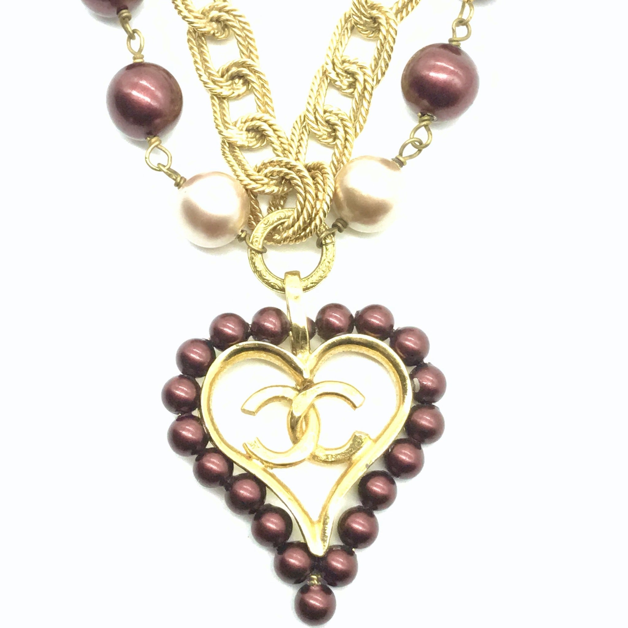 Repurposed dreamy Chanel Heart Necklace Real freshwater pearls