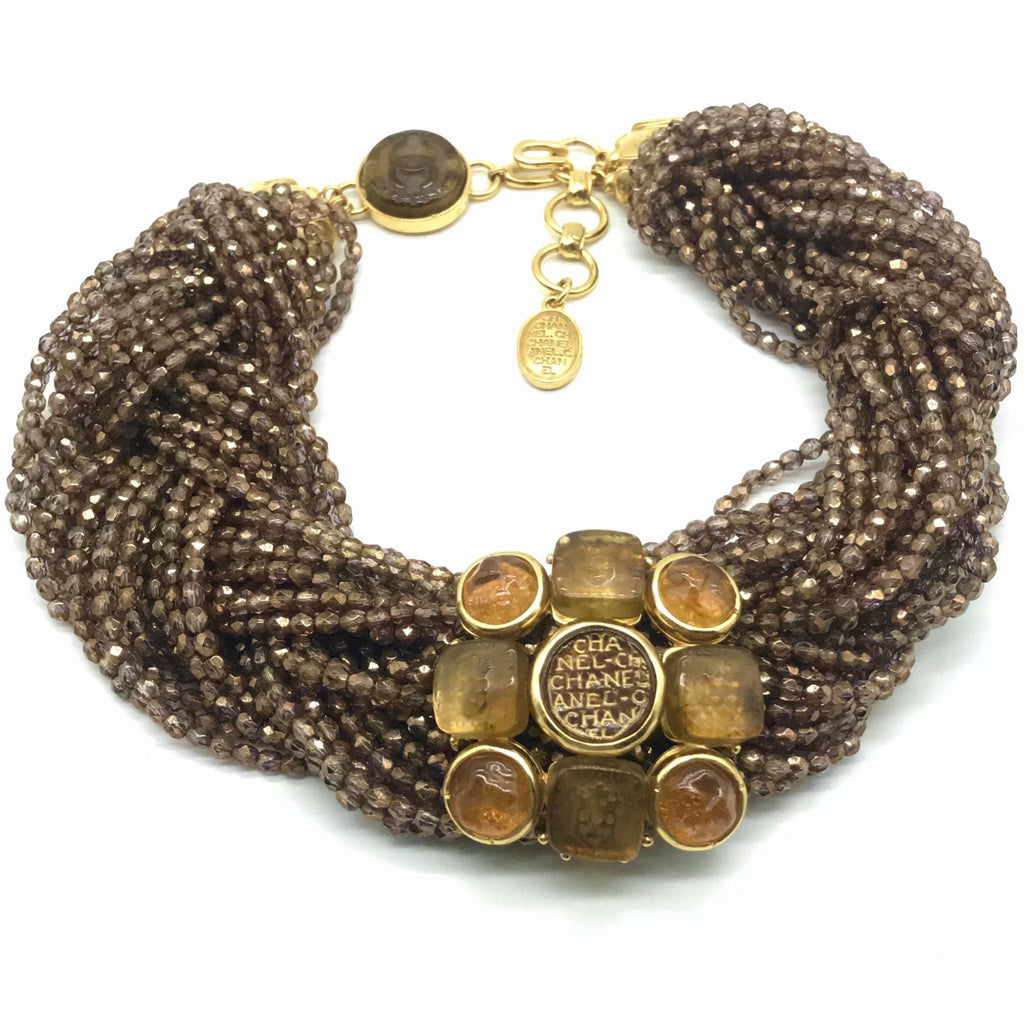 Vintage Chanel Beaded Multi Strand Intaglio Statement Piece Necklace