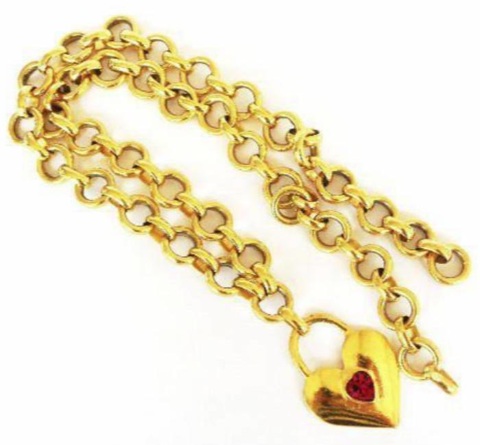 chanel necklace with red padlock heart pendant
