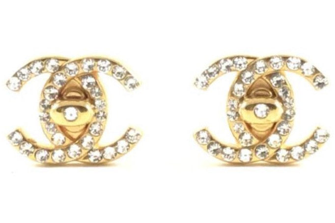 Chanel Turnlock Rhinestone Earrings VeryVintage Very Vintage
