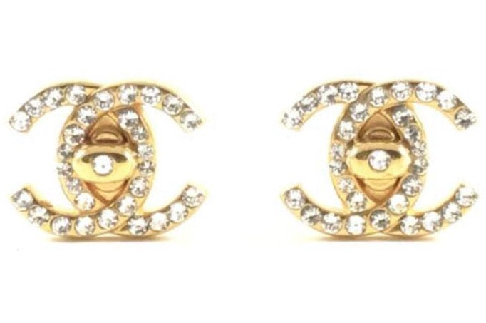 chanel rhinestone turnlock earrings