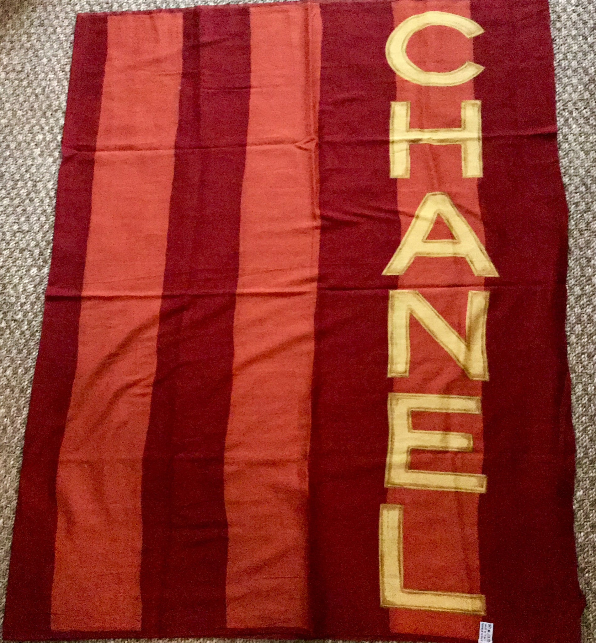 Chanel Pareo in Burgundy/Orange with Yellow Lettering