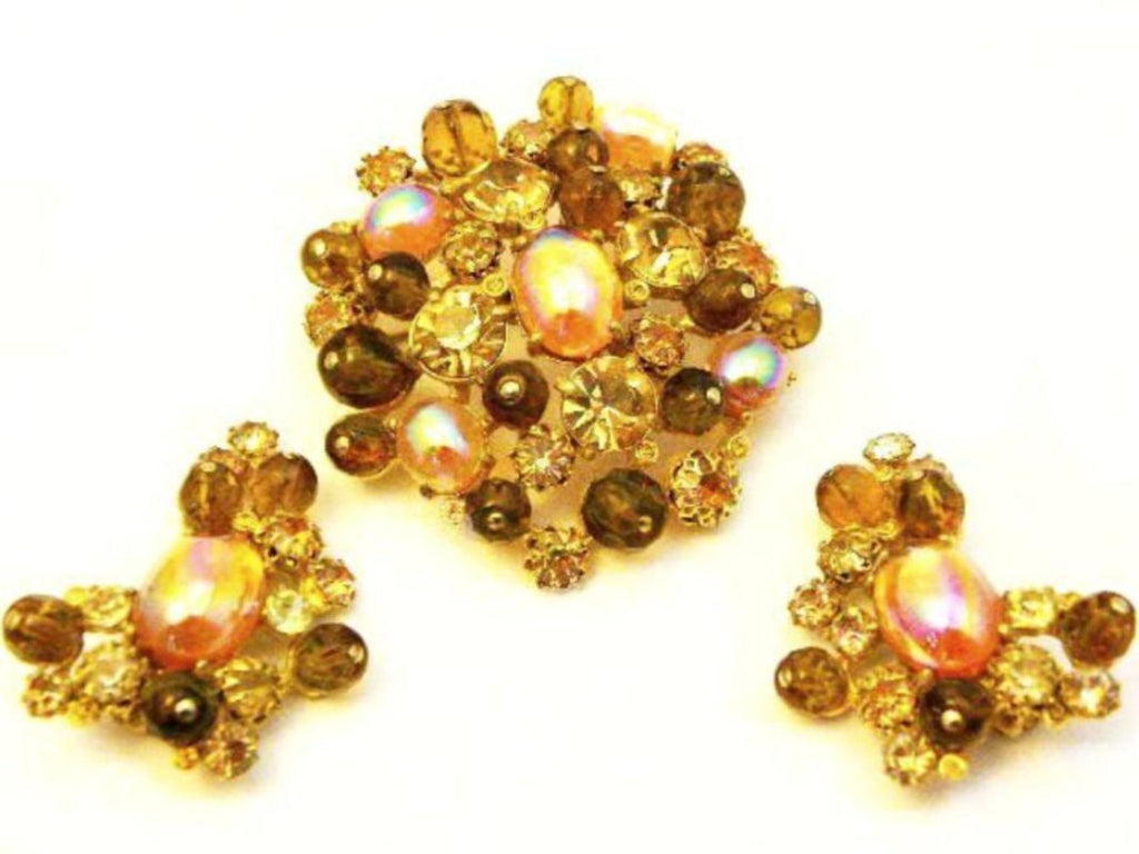 schiaparelli amber pin and earrings set