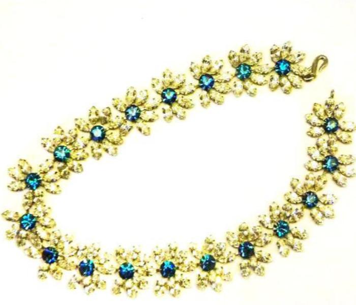 Vintage ysl  yves saint laurent blue/clear crystal flower necklace