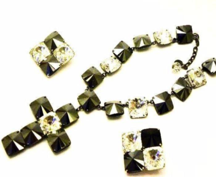 vintage YSL necklace set in grey and clear crystals